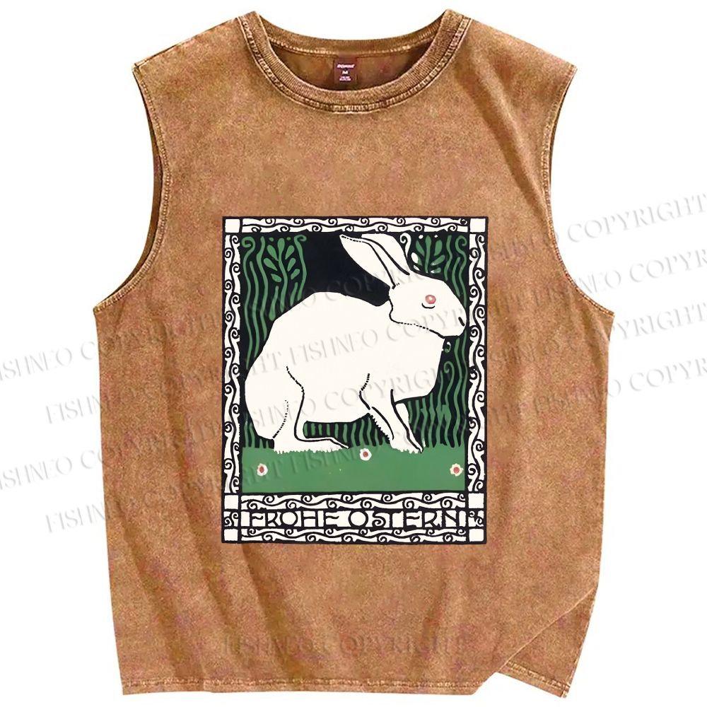 Unisex Vintage Rabbit Printed Washed Tank Top