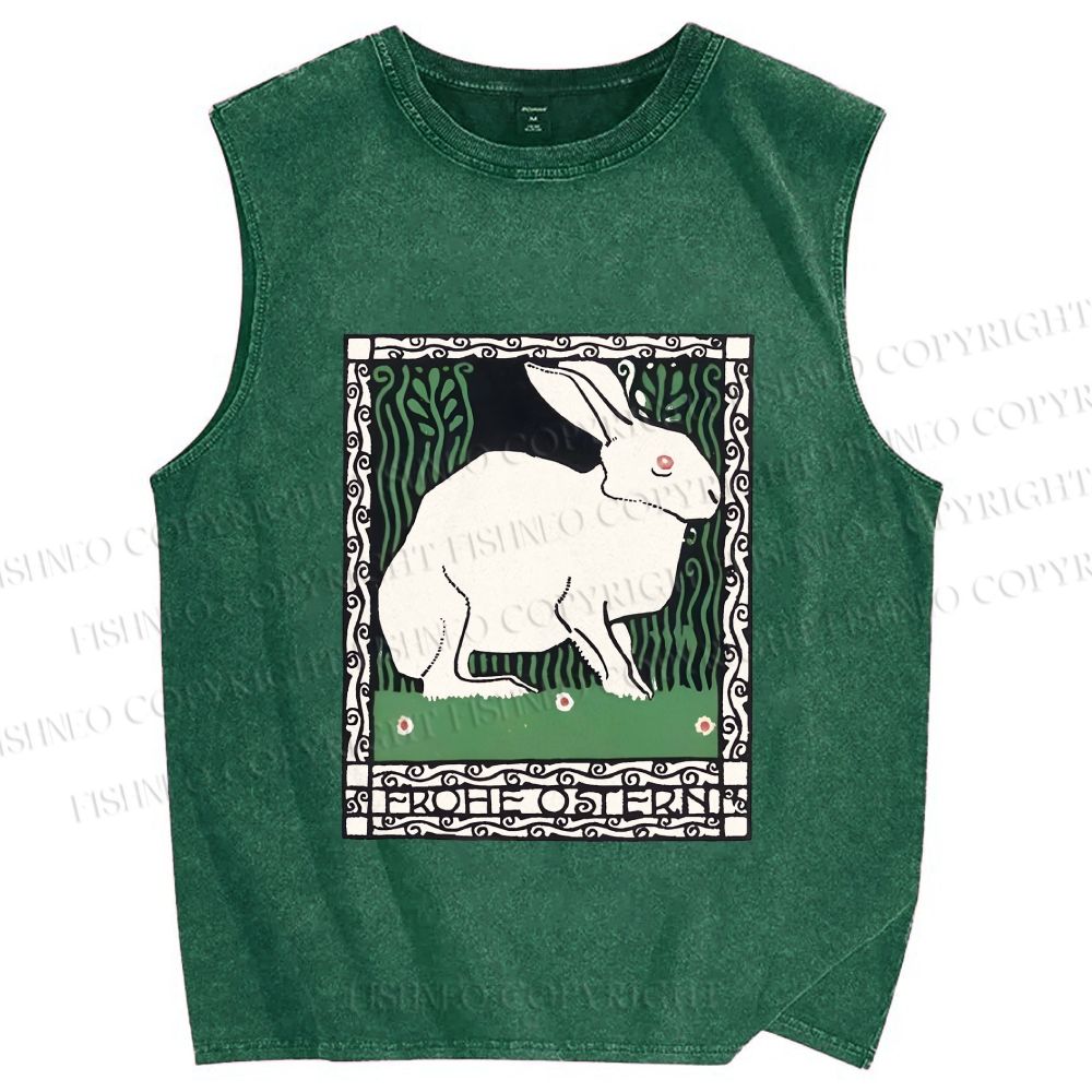 Unisex Vintage Rabbit Printed Washed Tank Top