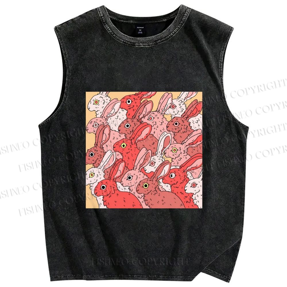 Unisex Rabbits in Warm Rabbit Printed Washed Tank Top