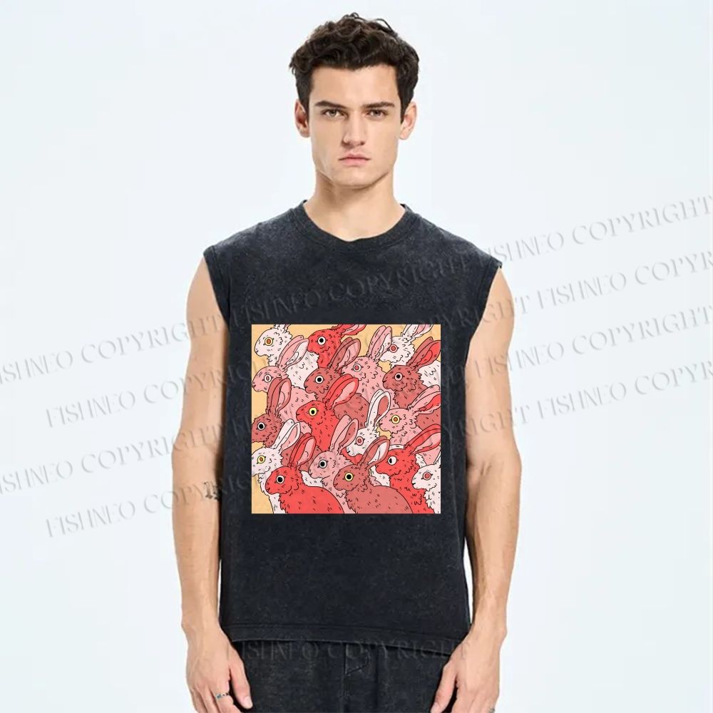 Unisex Rabbits in Warm Rabbit Printed Washed Tank Top