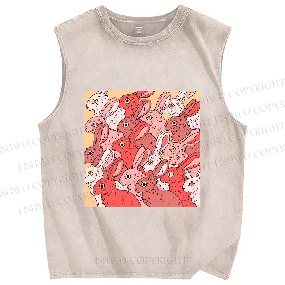 Unisex Rabbits in Warm Rabbit Printed Washed Tank Top