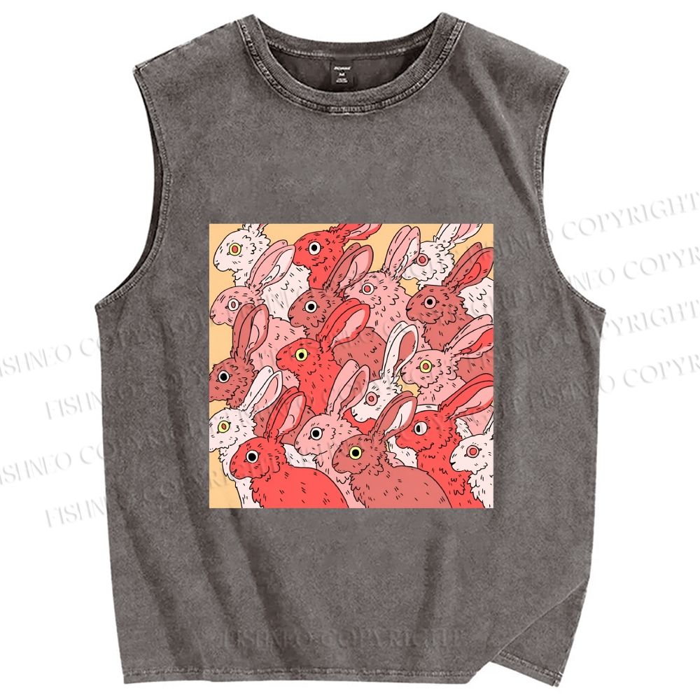 Unisex Rabbits in Warm Rabbit Printed Washed Tank Top