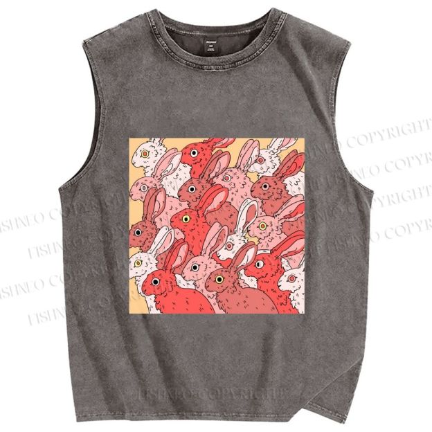 Unisex Rabbits in Warm Rabbit Printed Washed Tank Top