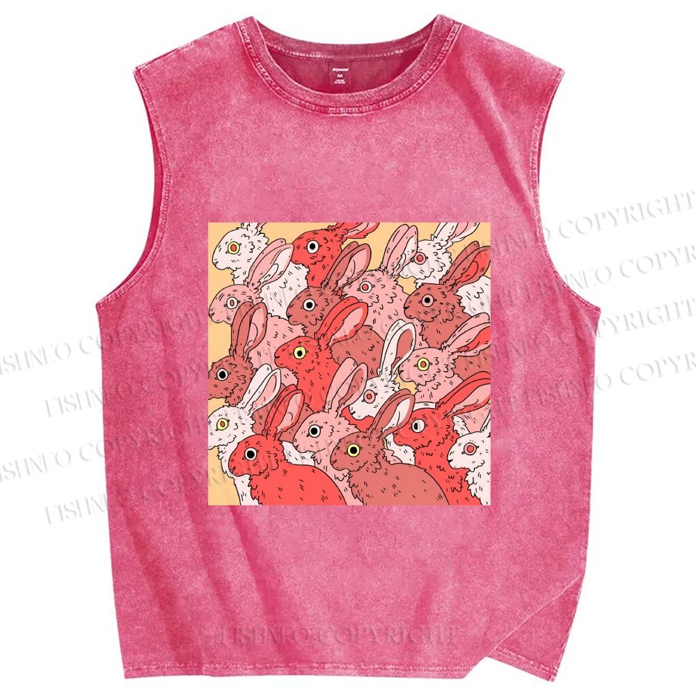 Unisex Rabbits in Warm Rabbit Printed Washed Tank Top