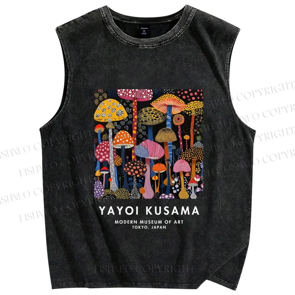 Unisex Yayoi Kusama Polka Dots Mushroom Printed Washed Tank Top