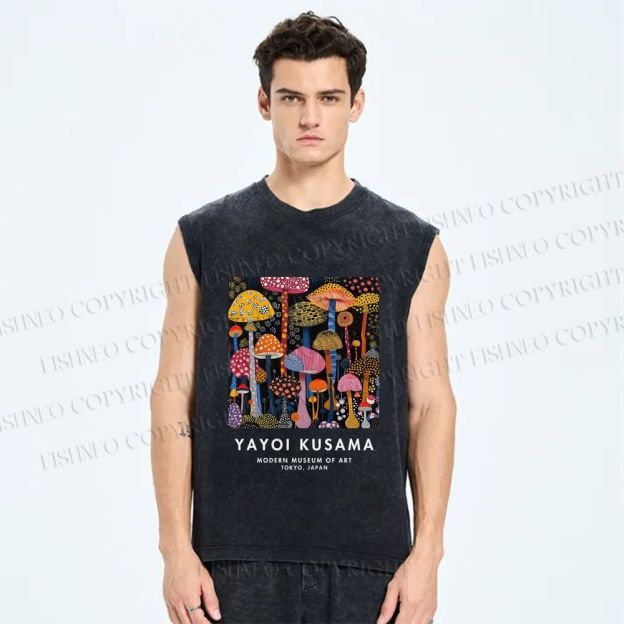 Unisex Yayoi Kusama Polka Dots Mushroom Printed Washed Tank Top