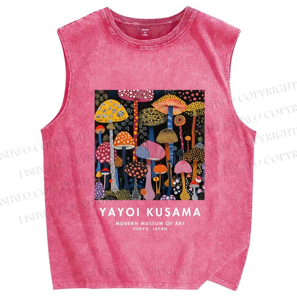 Unisex Yayoi Kusama Polka Dots Mushroom Printed Washed Tank Top