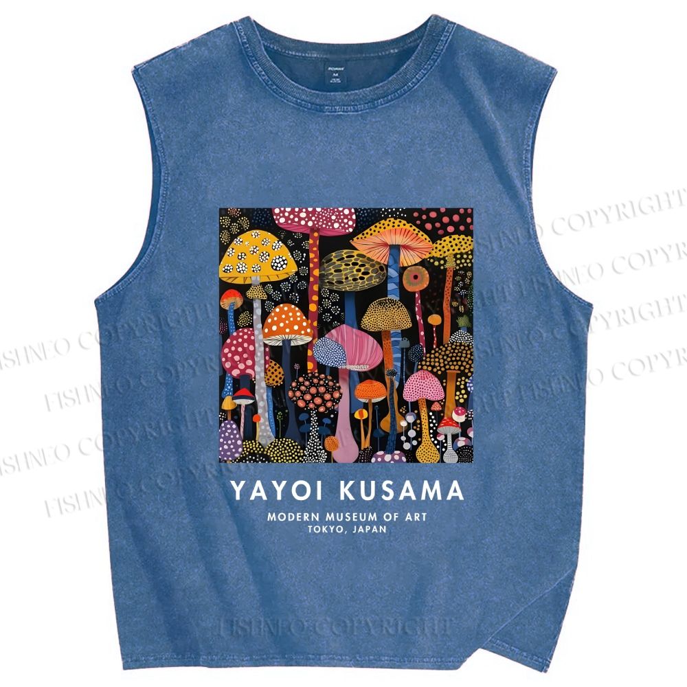 Unisex Yayoi Kusama Polka Dots Mushroom Printed Washed Tank Top