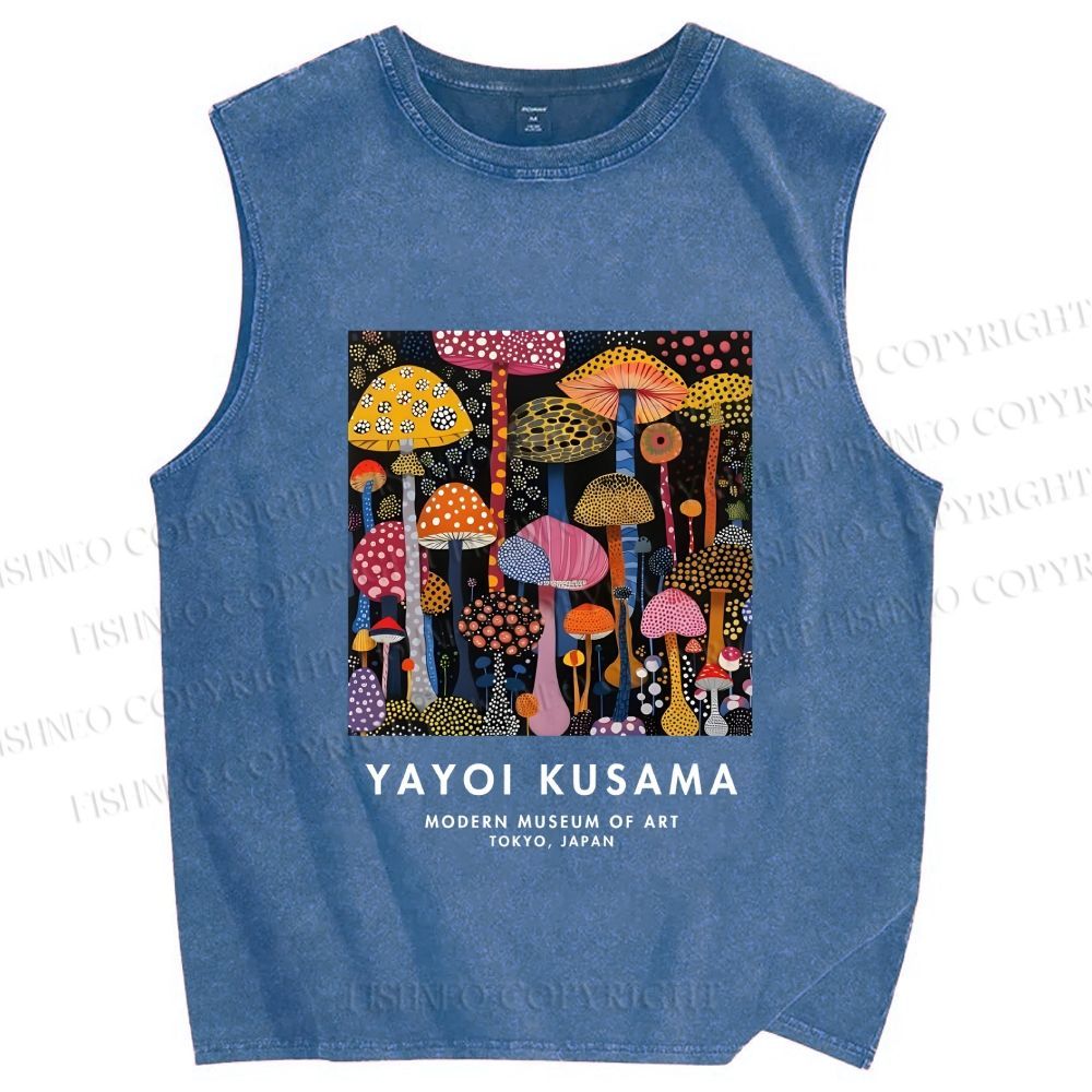 Unisex Yayoi Kusama Polka Dots Mushroom Printed Washed Tank Top