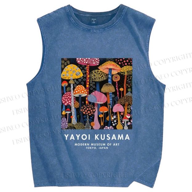 Unisex Yayoi Kusama Polka Dots Mushroom Printed Washed Tank Top
