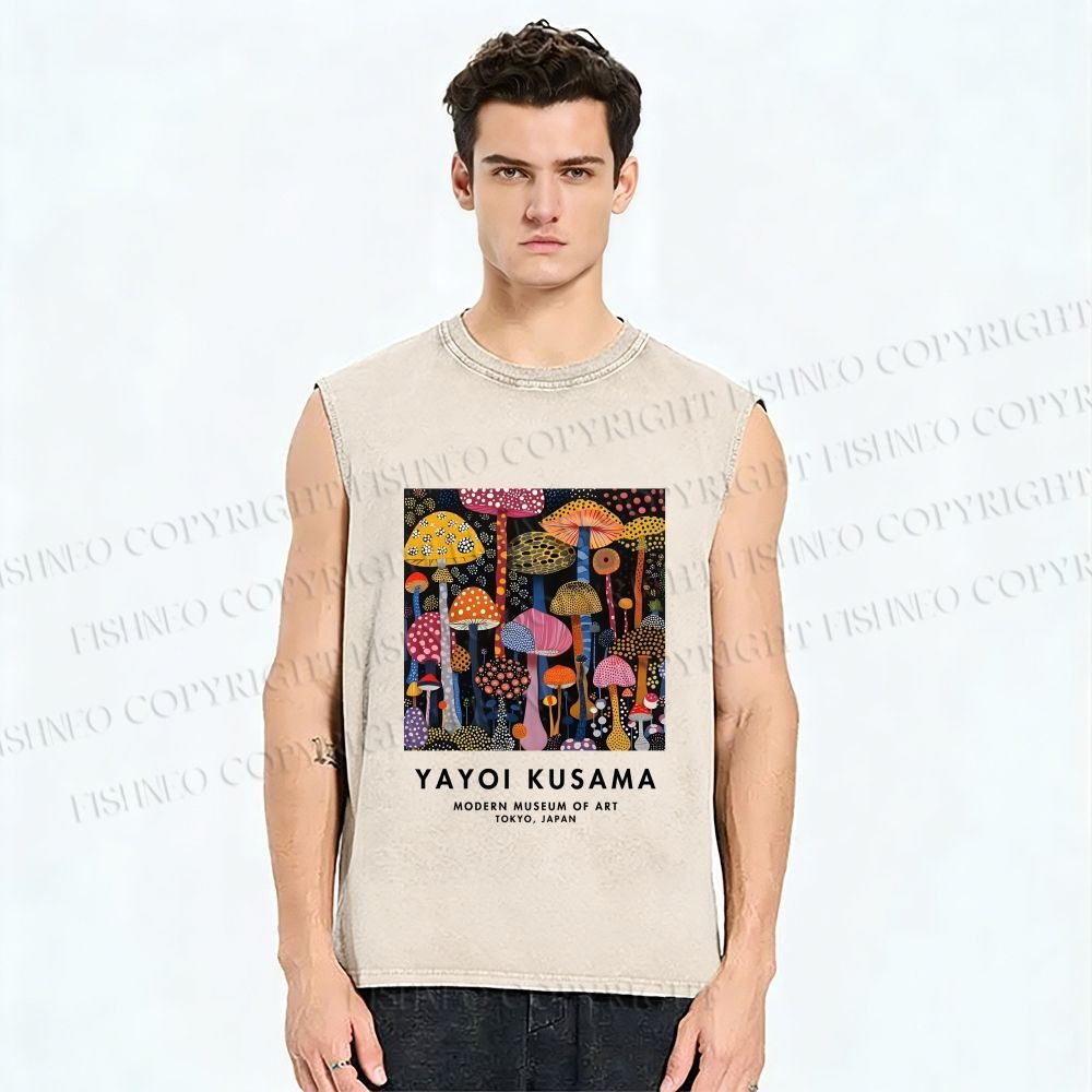 Unisex Yayoi Kusama Polka Dots Mushroom Printed Washed Tank Top