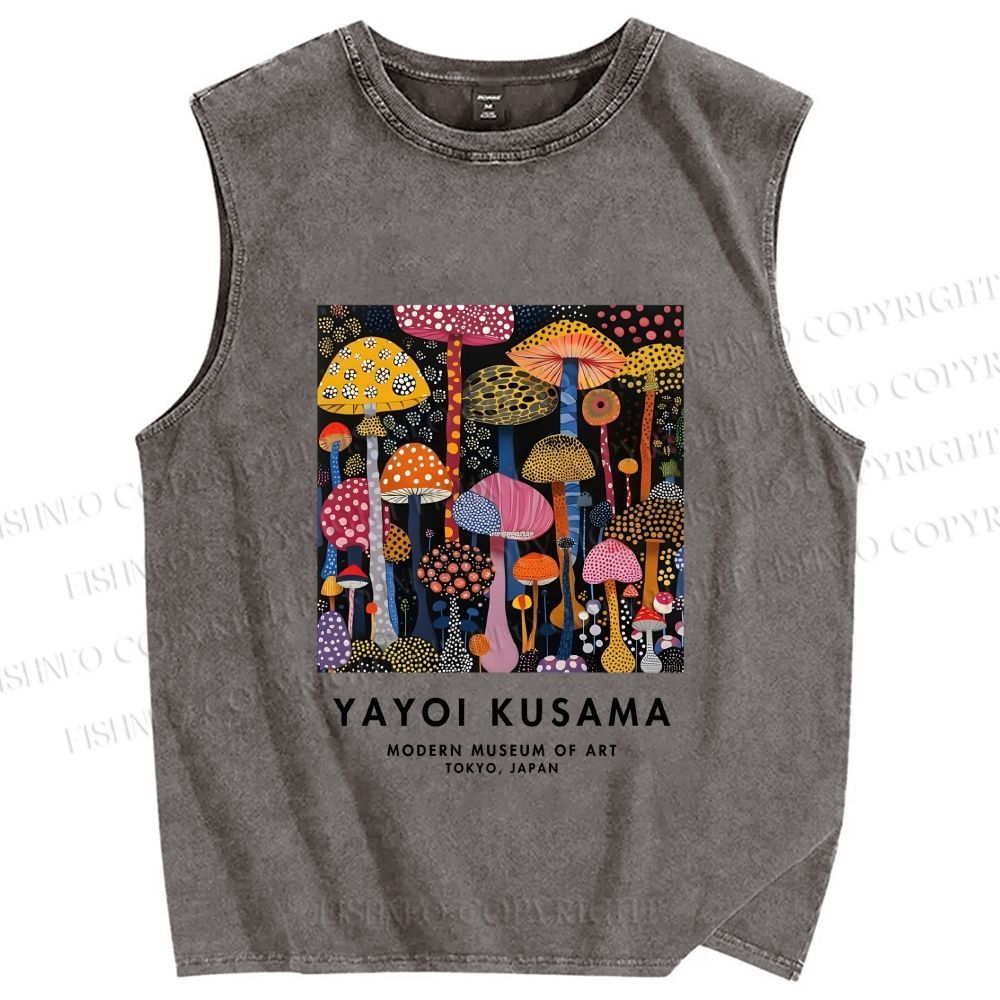 Unisex Yayoi Kusama Polka Dots Mushroom Printed Washed Tank Top