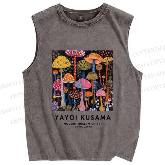 Unisex Yayoi Kusama Polka Dots Mushroom Printed Washed Tank Top
