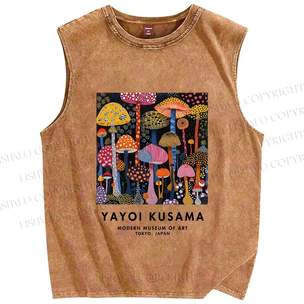 Unisex Yayoi Kusama Polka Dots Mushroom Printed Washed Tank Top