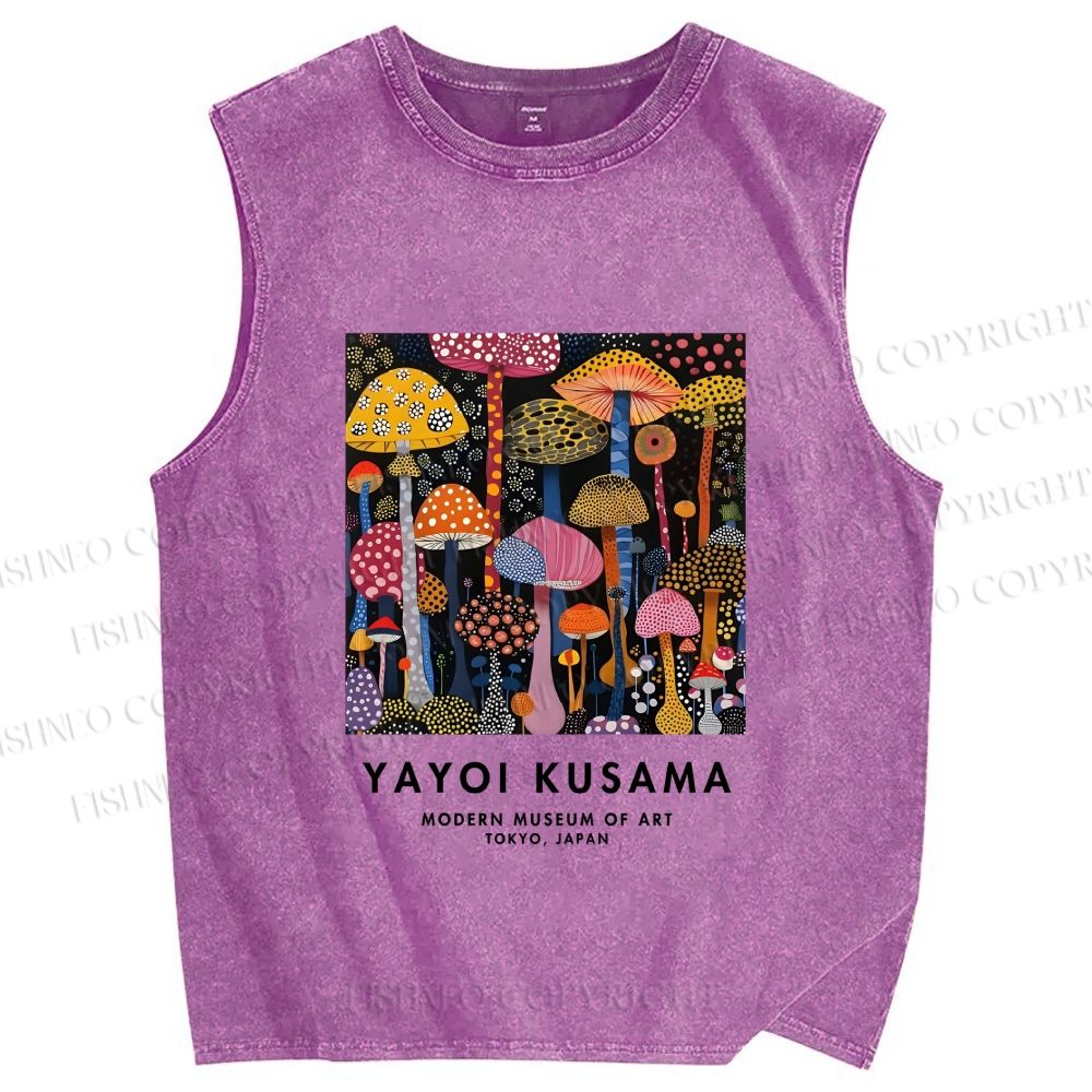 Unisex Yayoi Kusama Polka Dots Mushroom Printed Washed Tank Top