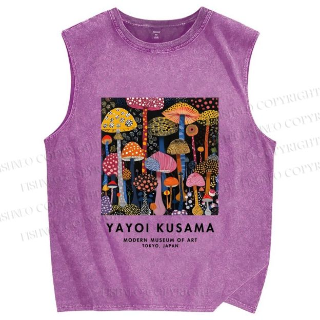 Unisex Yayoi Kusama Polka Dots Mushroom Printed Washed Tank Top