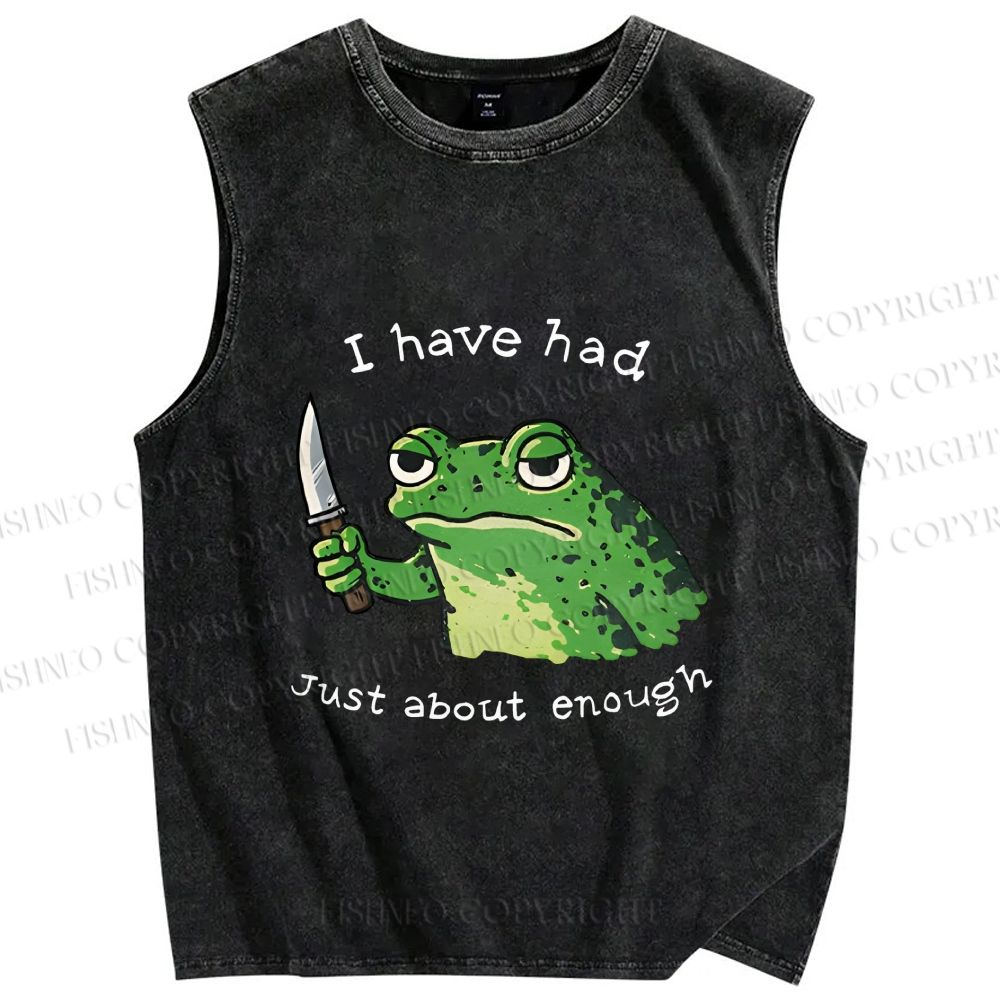 Unisex Impatient Frog Printed Washed Tank Top