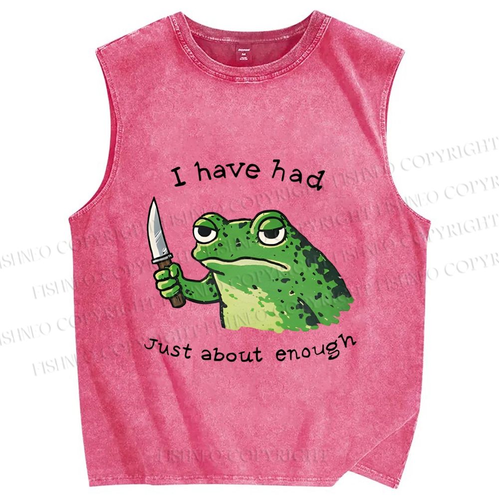 Unisex Impatient Frog Printed Washed Tank Top