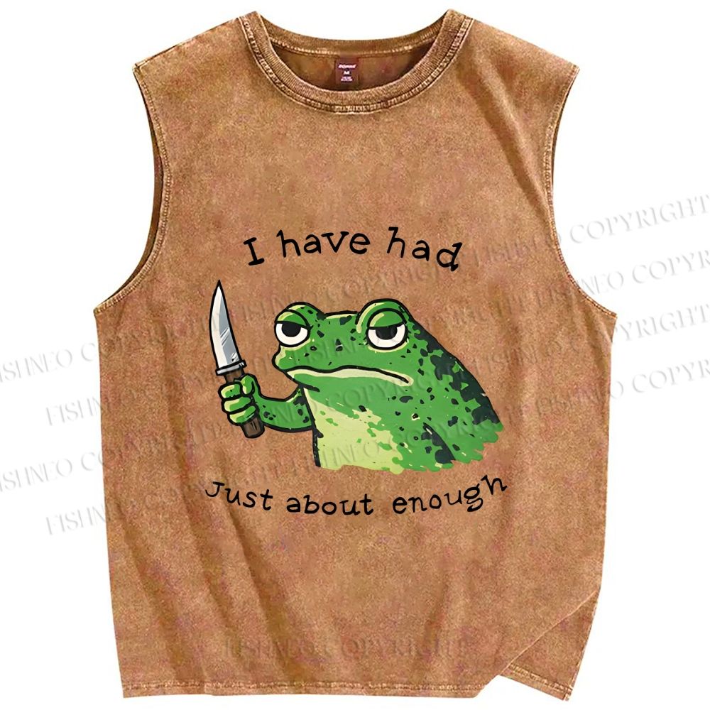 Unisex Impatient Frog Printed Washed Tank Top