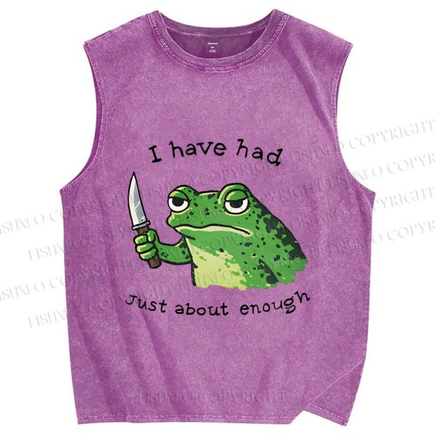 Unisex Impatient Frog Printed Washed Tank Top