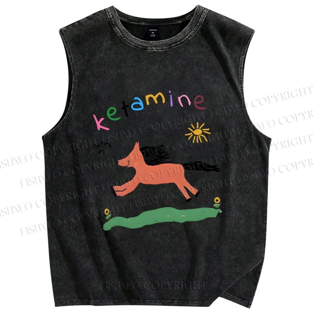 Unisex Ketamine Horse Funny Children's Drawings Printed Washed Tank Top