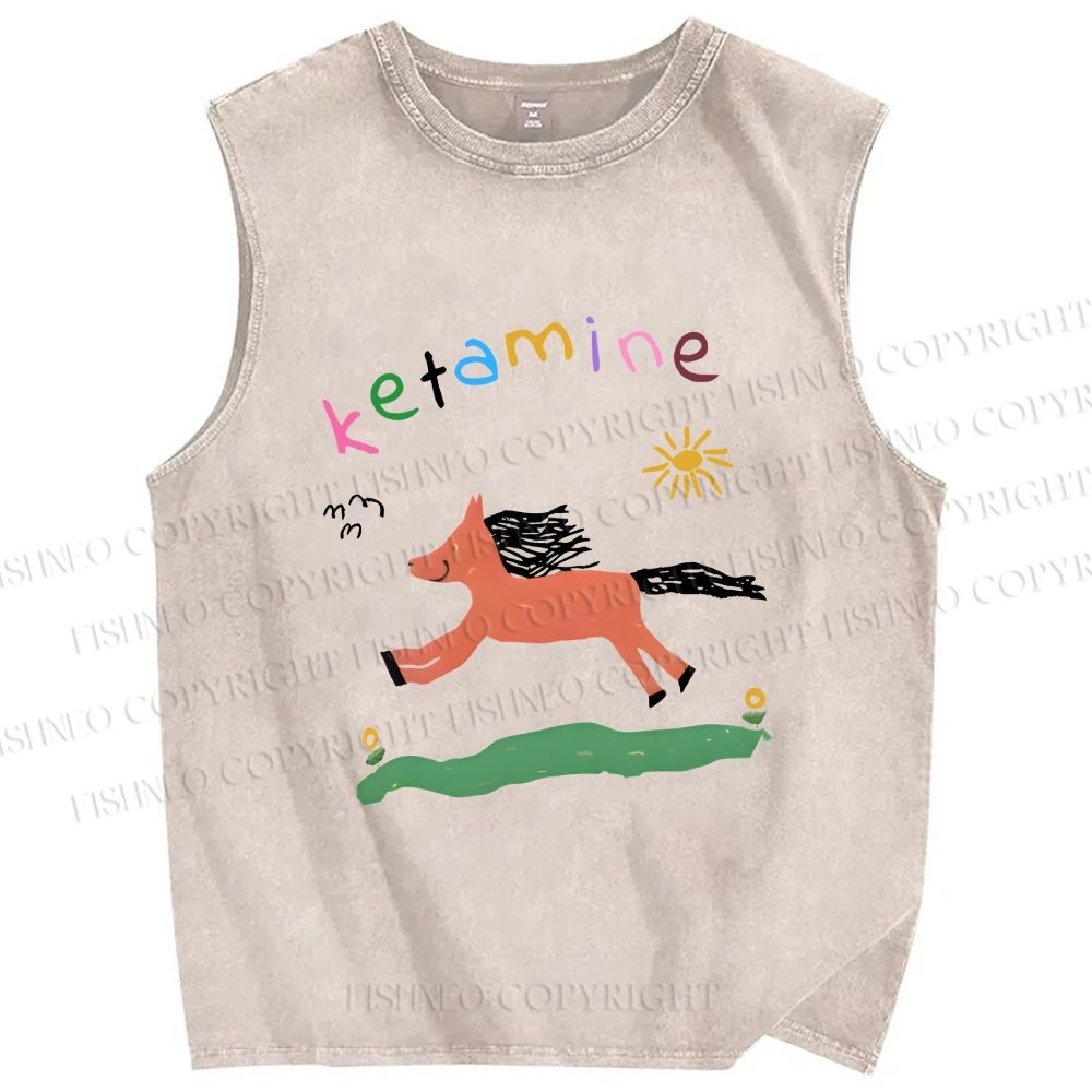 Unisex Ketamine Horse Funny Children's Drawings Printed Washed Tank Top