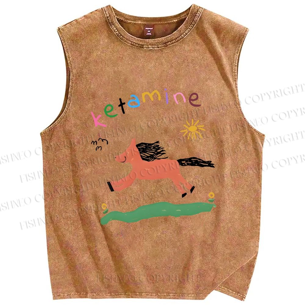Unisex Ketamine Horse Funny Children's Drawings Printed Washed Tank Top
