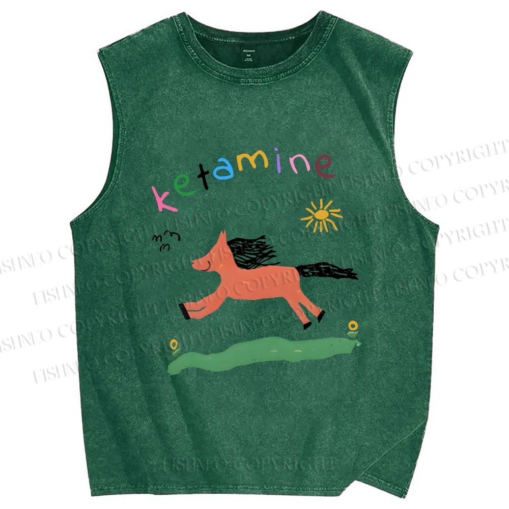 Unisex Ketamine Horse Funny Children's Drawings Printed Washed Tank Top