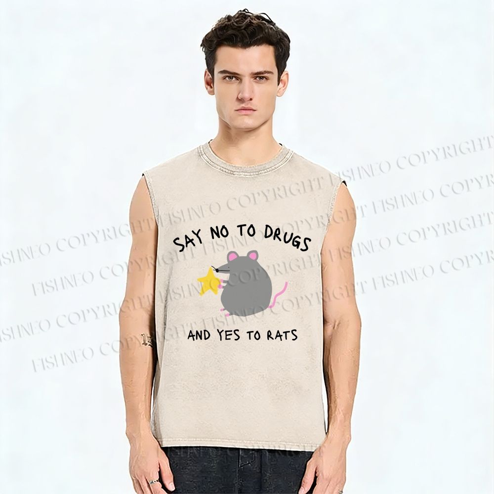Unisex Say No To Drugs Viral Meme Printed Washed Tank Top