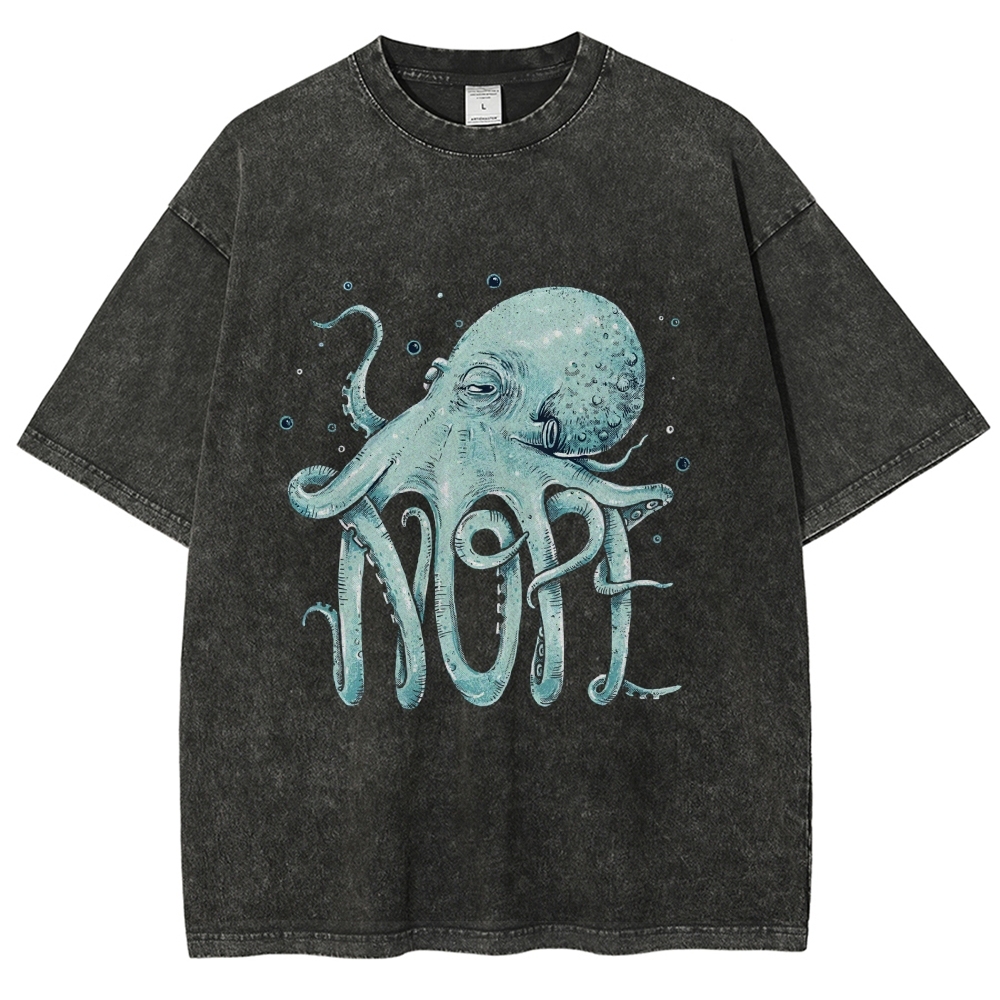 Unisex Octopus Nope Printed Washed Tee
