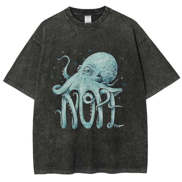 Unisex Octopus Nope Printed Washed Tee