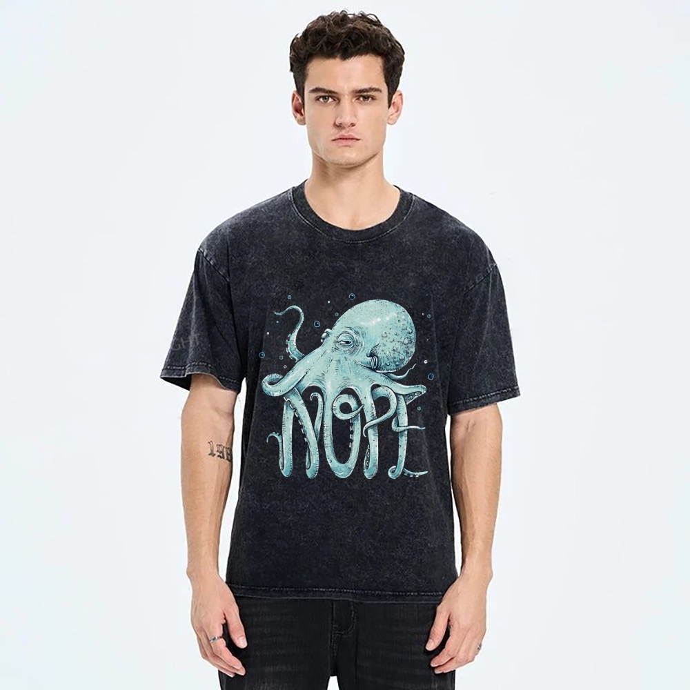 Unisex Octopus Nope Printed Washed Tee
