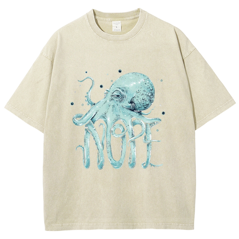 Unisex Octopus Nope Printed Washed Tee