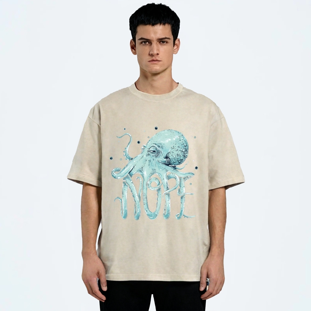 Unisex Octopus Nope Printed Washed Tee