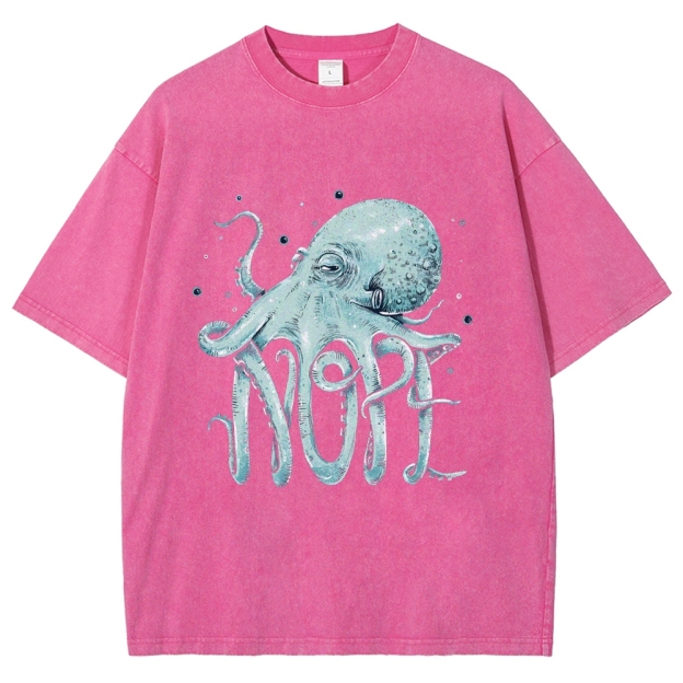 Unisex Octopus Nope Printed Washed Tee