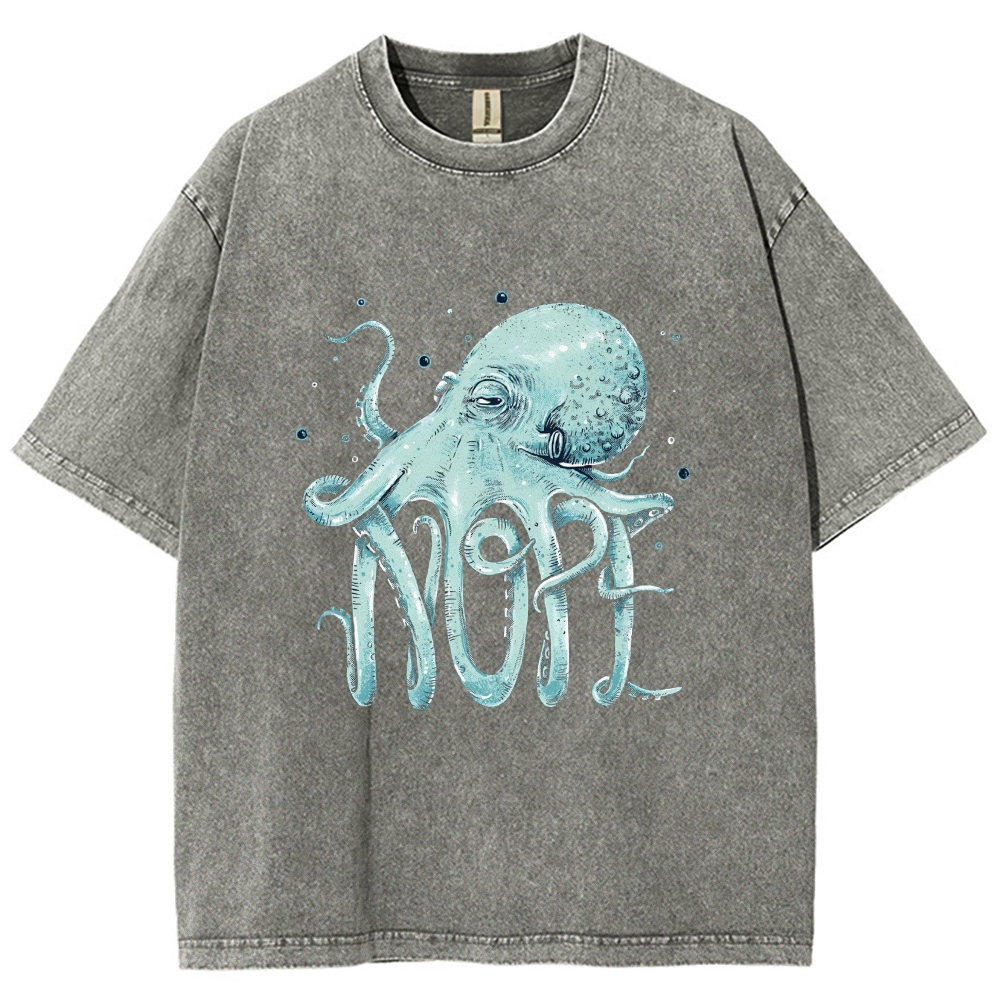 Unisex Octopus Nope Printed Washed Tee