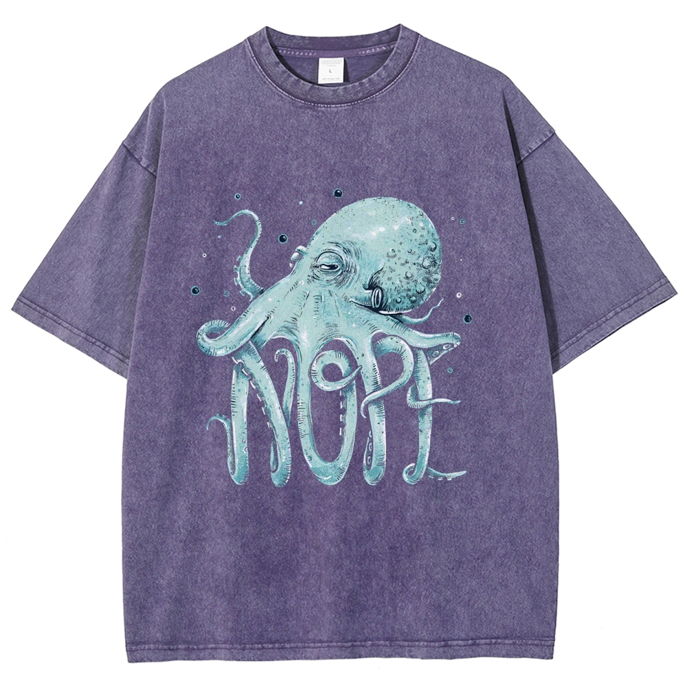 Unisex Octopus Nope Printed Washed Tee
