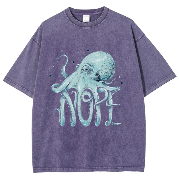 Unisex Octopus Nope Printed Washed Tee