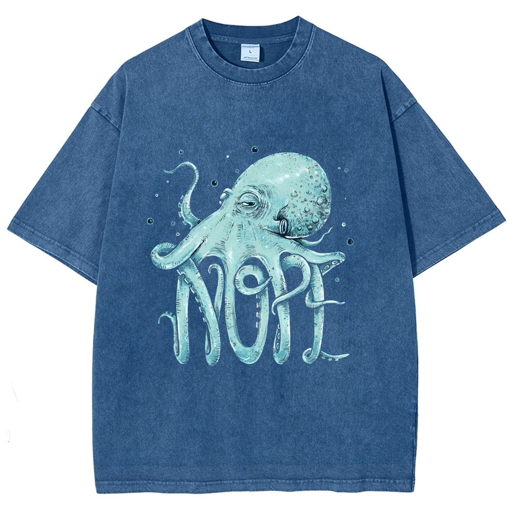 Unisex Octopus Nope Printed Washed Tee