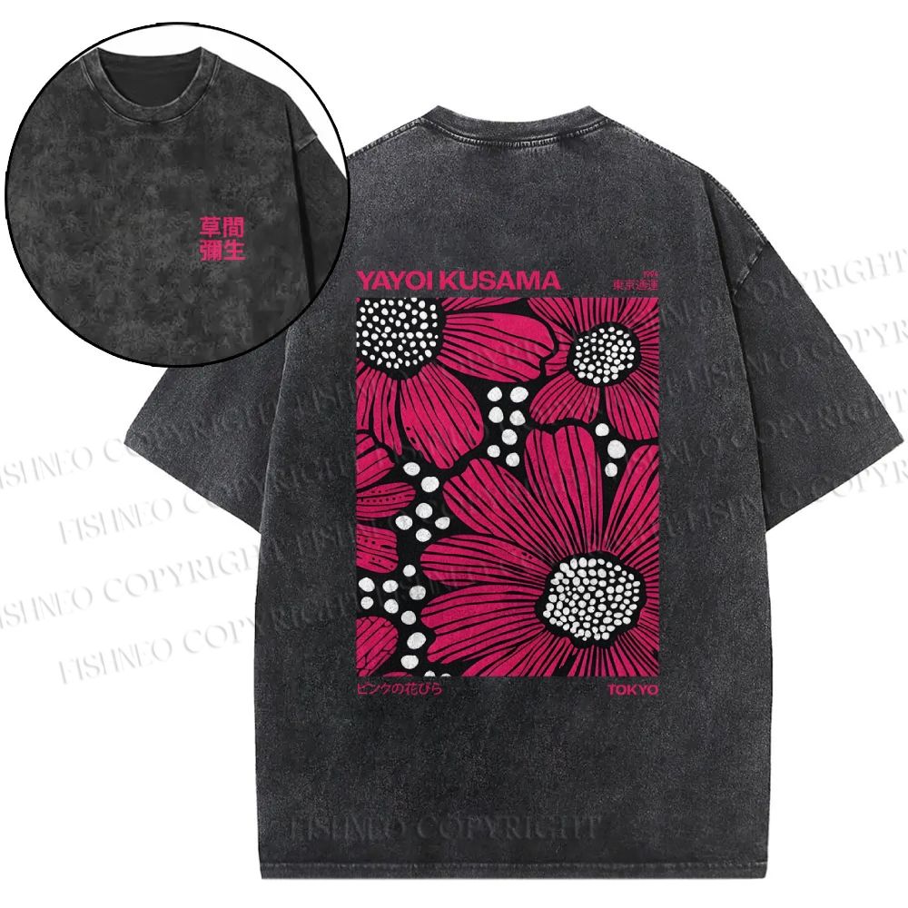 Snowflake Vintage Yayoi Kusama Giant Pink Flowers Cotton T-Shirt