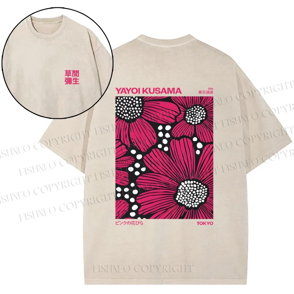 Snowflake Vintage Yayoi Kusama Giant Pink Flowers Cotton T-Shirt