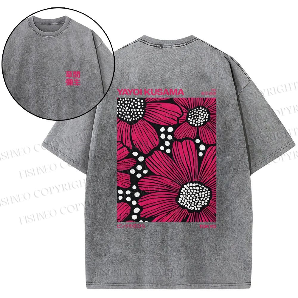 Snowflake Vintage Yayoi Kusama Giant Pink Flowers Cotton T-Shirt