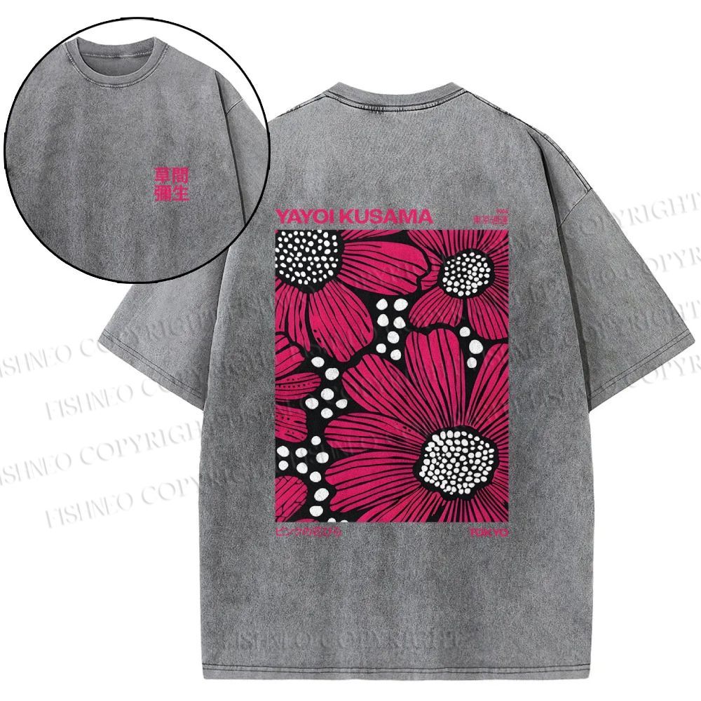Snowflake Vintage Yayoi Kusama Giant Pink Flowers Cotton T-Shirt