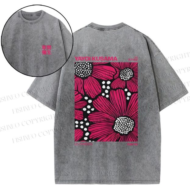 Snowflake Vintage Yayoi Kusama Giant Pink Flowers Cotton T-Shirt