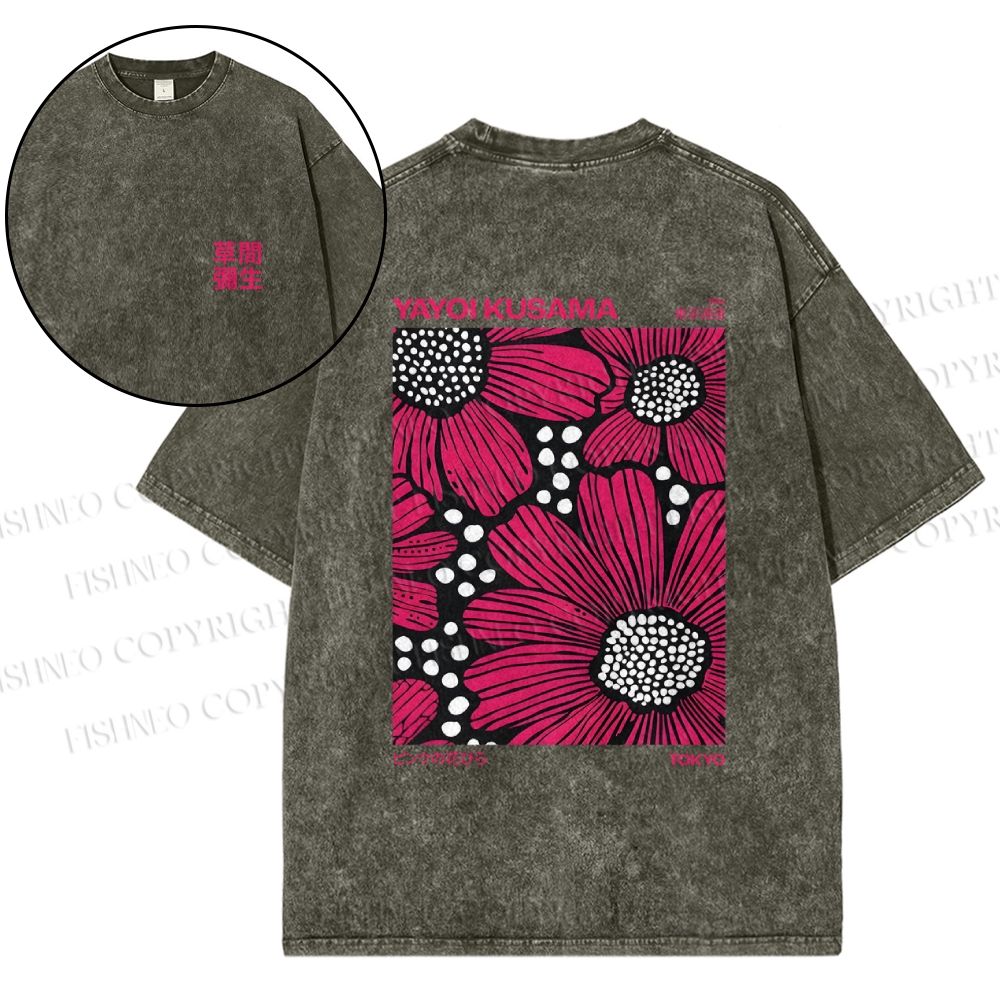 Snowflake Vintage Yayoi Kusama Giant Pink Flowers Cotton T-Shirt