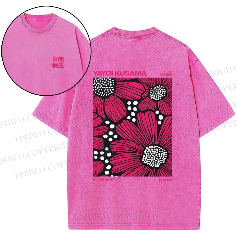 Snowflake Vintage Yayoi Kusama Giant Pink Flowers Cotton T-Shirt