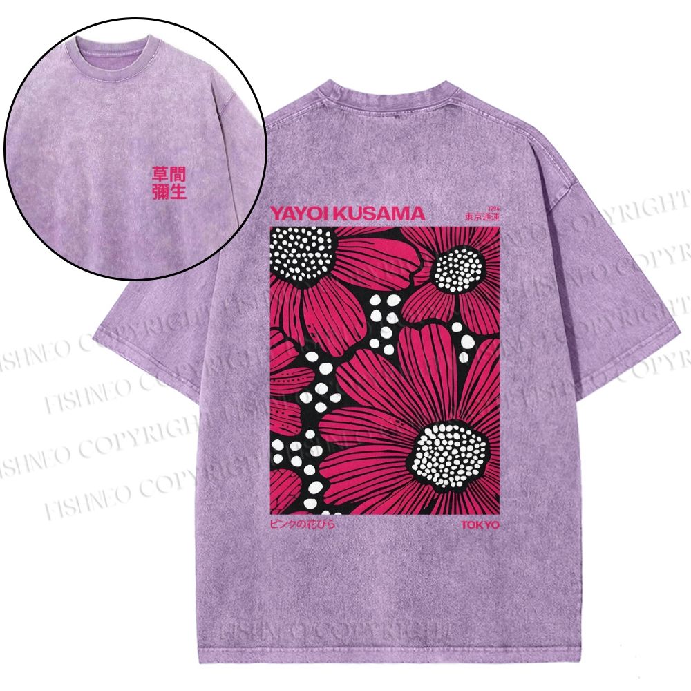Snowflake Vintage Yayoi Kusama Giant Pink Flowers Cotton T-Shirt