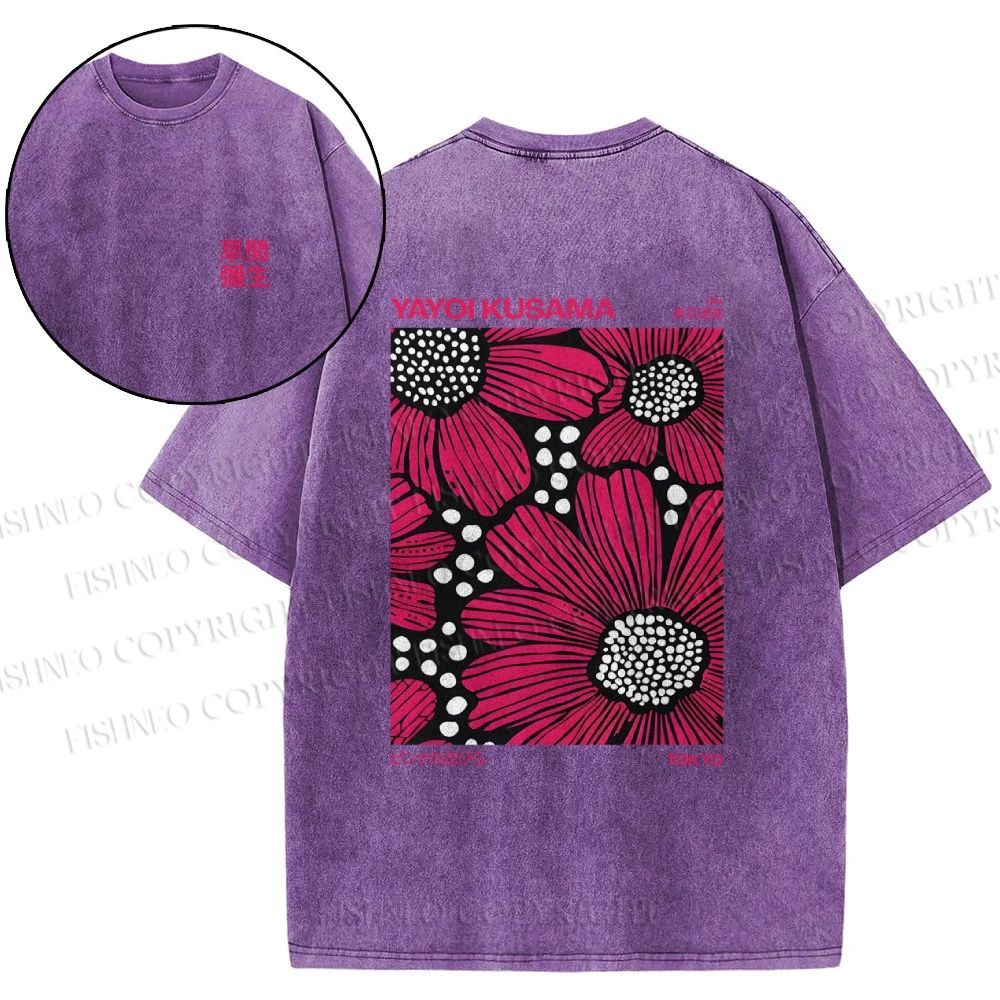Snowflake Vintage Yayoi Kusama Giant Pink Flowers Cotton T-Shirt