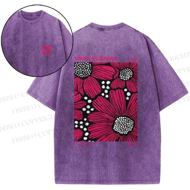 Snowflake Vintage Yayoi Kusama Giant Pink Flowers Cotton T-Shirt