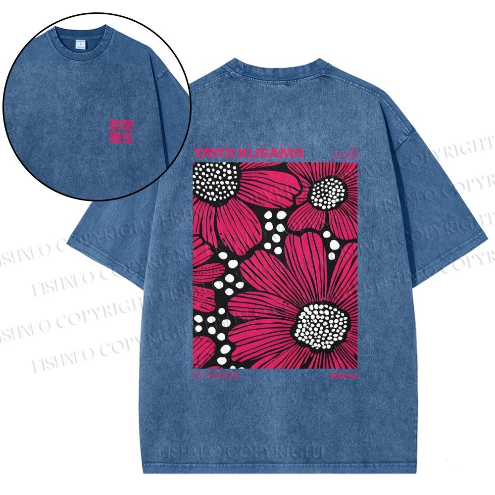 Snowflake Vintage Yayoi Kusama Giant Pink Flowers Cotton T-Shirt